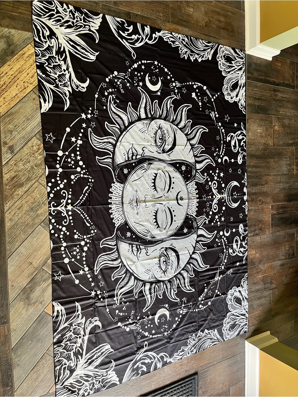 Black & White Celestial Sun and Moon Tapestry